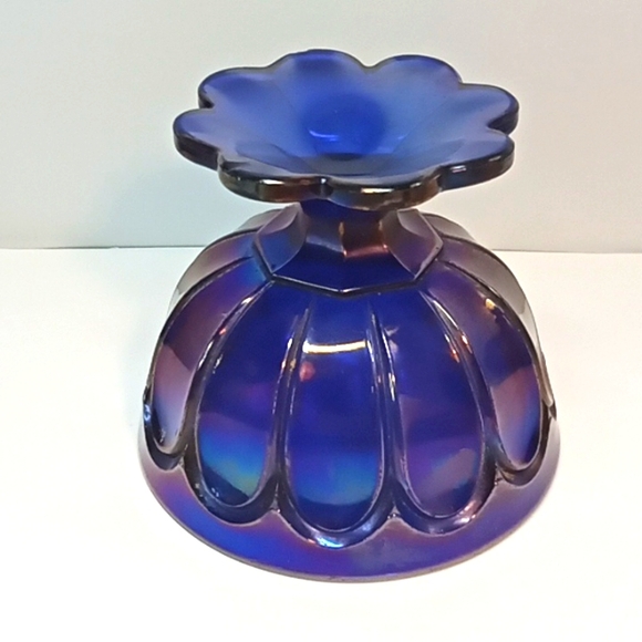 ☀️ Vintage Northwood cobalt blue carnival glass pedestal bowl. - Picture 5 of 9